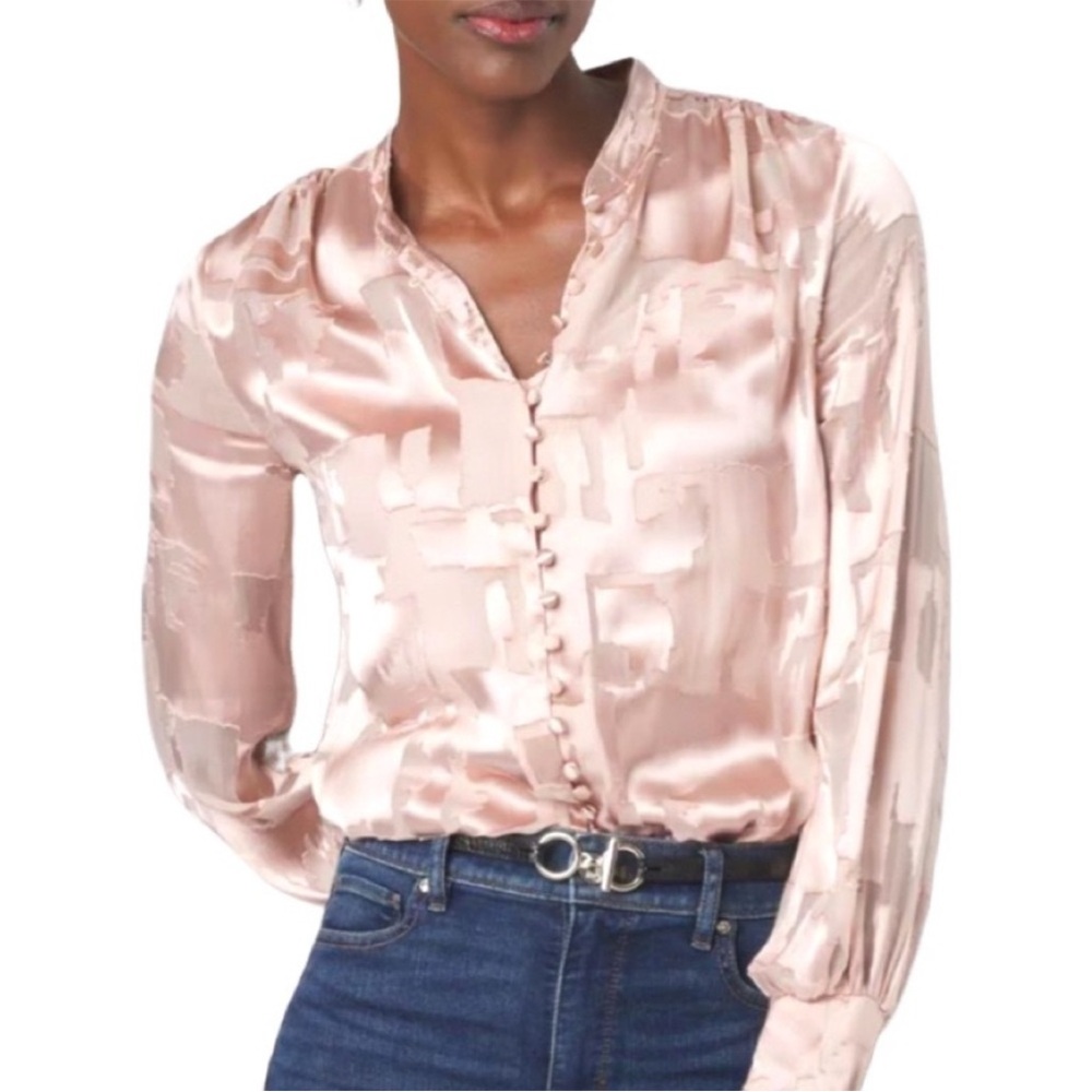 White House Black Market Blush Pink Satin Button-Front Blouse